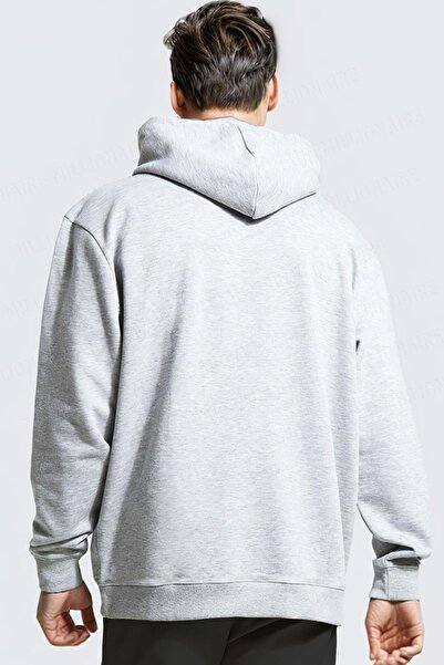Millionaire Men's Gray Oversize Hooded Hoodie Sweatshirt - Spectacular Printed, 3 Thread Raster, Kangaroo Pocket