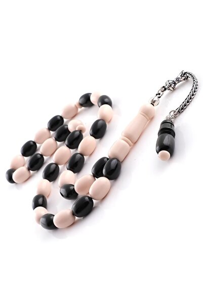 TESBİHCİBABA Виберіть сторону Чорно-білий тиснений бурштиновий чотки