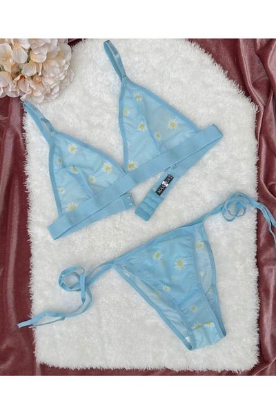 İntive Lingerie Set bralet transparent pentru femei Daisy din tul cu model margarete