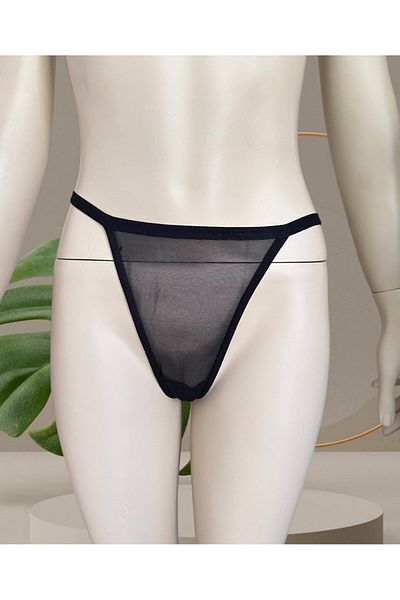 İntive Lingerie Black Back Chain Tulle Flywheel Detailed Transparent Mesh Cotton Fantasy String (Special Collection)