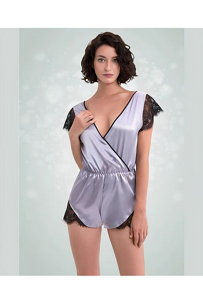 İntive Lingerie NBB Γυναικεία σατέν δαντέλα με λεπτομέρειες μπροστινή σορτς με βαθύ V-3358