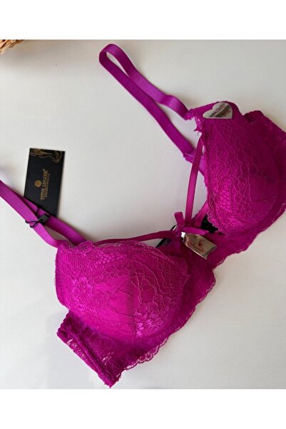 İntive Lingerie Fuchsia Lace Low-cut Ribbon Detailed Underwire Non-Supported Bra (Intive Limited)