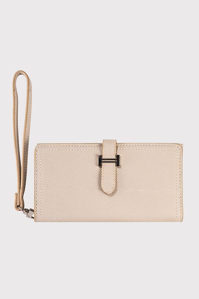 Garbalia Beige Women's Wallet - Astana Belt, Ziplock, Wrist Strap, Phone Compartment, Pique Pattern
