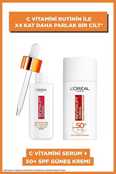 L'Oreal Paris Revitalift Clinical %12 Saf C Vitamini Aydınlatıcı Serum & Spf 50+ Uv Korumalı Yüz Güneş Kremi 50ml
