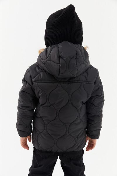 RİVERCLUP Chlapecká bunda s cibulovým vzorem, černá s kapucí a voděodolným vláknem