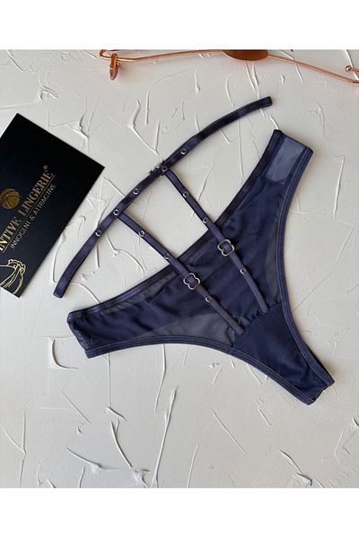 İntive Lingerie Γυναικείο ριγέ ψηλόμεσο λεπτομερές διχτυωτό βαμβακερό δαχτυλίδι με λεπτομέρεια από τούλι στρινγκ