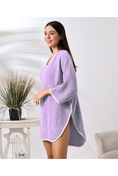 destinyhometex Λιλά 4 στρώσεων μουσελίνα με κουκούλα για ενήλικες γυναίκες Poncho