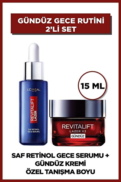 L'Oreal Paris Revitalift Lazer Saf Retinol Gece Serumu 30ml +Yaşlanma Karşıtı Gündüz Bakım Kremi Tanışma Boyu 15ml