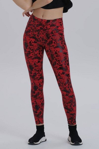 DAVID&GERENZO Red Women's Patterned High Waist Long Leggings