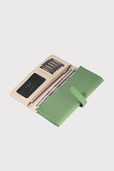 Garbalia Mint Green - Women's Wallet with Astana Belt and Phone Compartment and Wrist Strap Pique Pattern