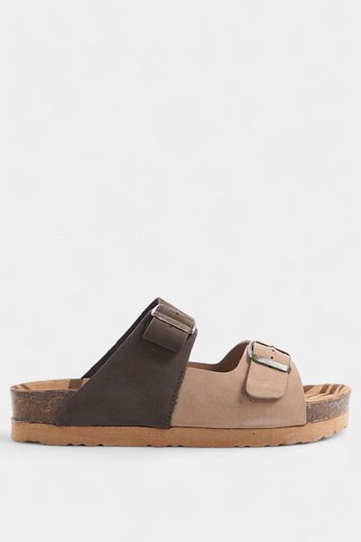 SAYL Genuine Leather Brown Beige Women's Slippers