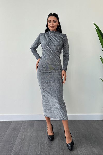giyimmasalı Glitter Stretch Fabric Gathered Λεπτομερές Φόρεμα - ΑΣΗΜΙ