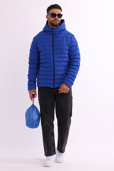 RİVERCLUP Men's Saks Colorful Windproof Hooded Lightweight Sports Coat - With Portable Bag, Fiber Filling