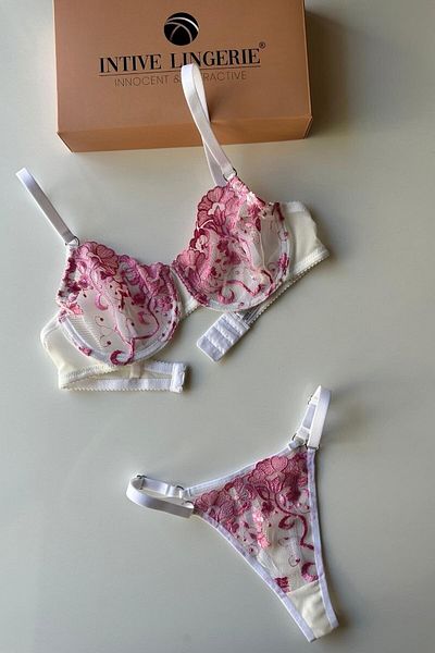 İntive Lingerie Σετ σουτιέν Intive Rosemery Pink Floral με διάφανο Tang (προσαρμοσμένη παραγωγή)