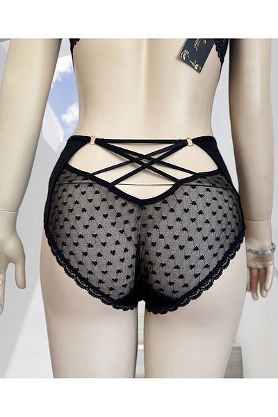 İntive Lingerie Pointy Love Heart Transparent Fabric High Waist Slip with Low-Cut Stripe on the Back