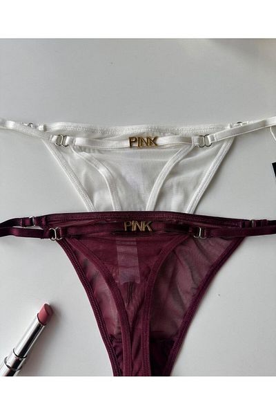 İntive Lingerie 'Pink' Written Net Cotton Tulle Thong - Limited Fountain