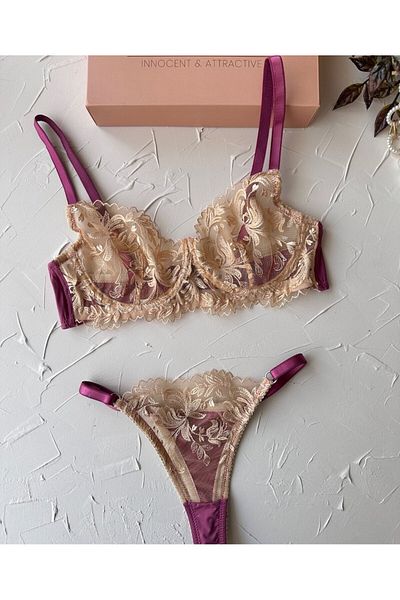 İntive Lingerie Σετ σουτιέν Arwen Beige Dusty Rose με διαφανές σχέδιο Underwire (Intive Special)