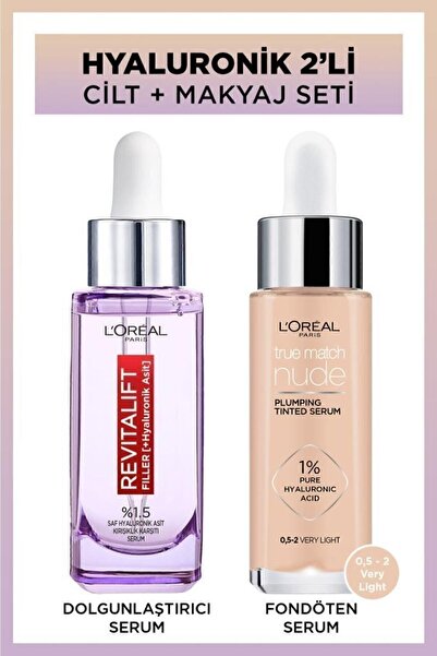 L'Oreal Paris True Match Nude Fondöten Serum 0.5-2 Very Light & Revitalift Filler %1.5 Saf Hyaluronik Asit Serum