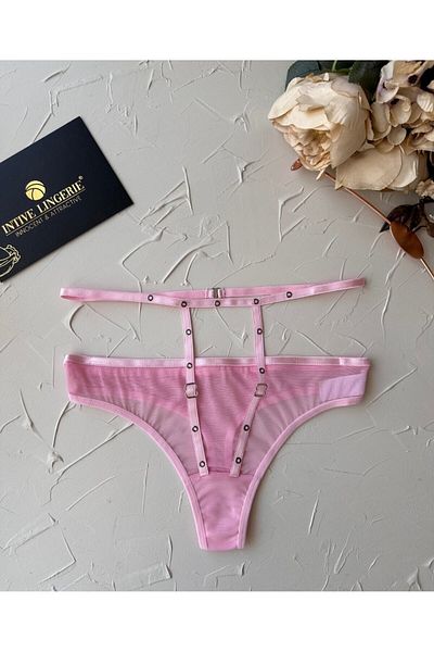 İntive Lingerie Γυναικείο ριγέ ψηλόμεσο λεπτομερές διχτυωτό βαμβακερό δαχτυλίδι με λεπτομέρεια από τούλι στρινγκ
