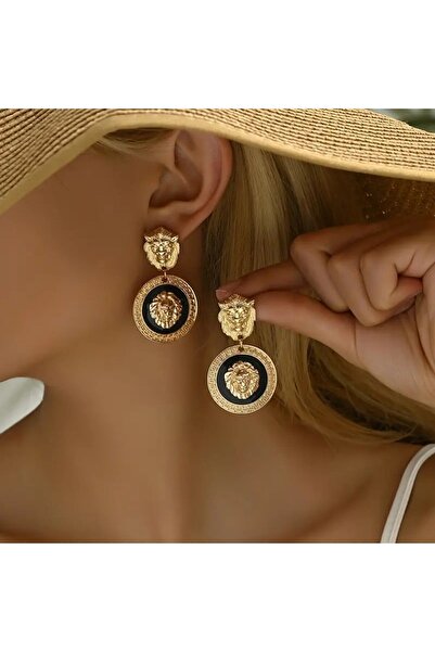 Silpus Aslan Kafası Tasarımlı Altın Kaplama Küpe