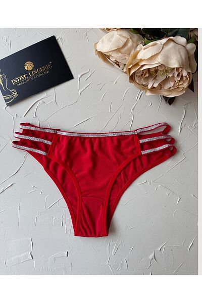 İntive Lingerie Intive Red Fancy Panties/Brazilian with Glitter Stripes on the Sides -1037