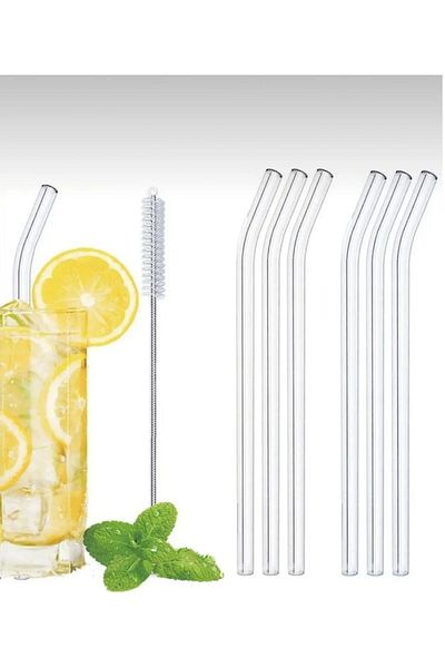 Gündüz Ticaret 1. Quality Set of 24 Glass Straws and Cleaning Brushes - 9 Mm
