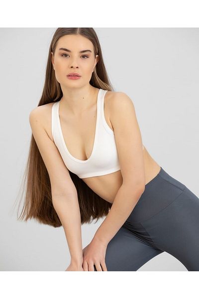 İntive Lingerie Aurafit Ribbed Deep U Collar - Thick Rope Strap Back Cross Bustier - 9044