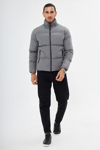 RİVERCLUP Men's Gray Fiber Water and Windproof Puffer Winter Jacket