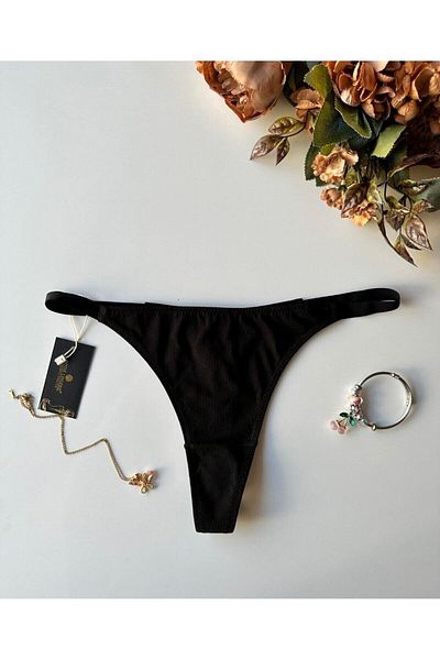 İntive Lingerie Perra Women's 97% Cotton Daily Use Thong (Black-Mink)