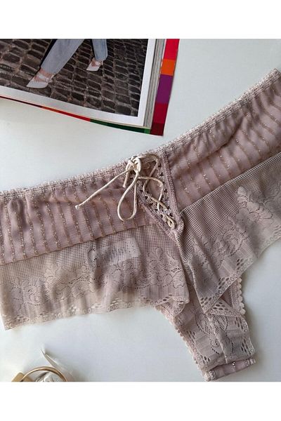 İntive Lingerie Serena Glittery Brazilian Thong με λεπτομέρεια δαντέλας στην πλάτη