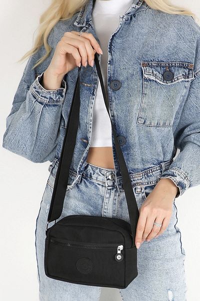 Rosmod Women's Black Crinkle Fabric Water Resistant Three Compartment Crossbody Bag