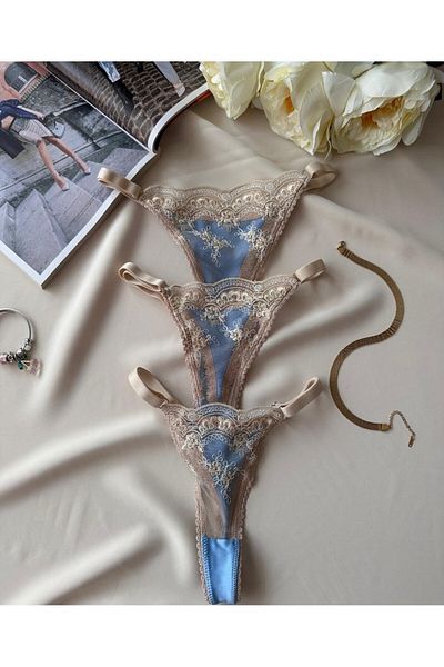 İntive Lingerie Tanga vintage Leila Junior Albastru Bej