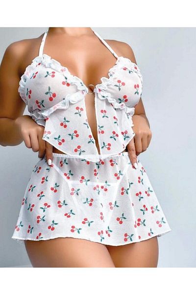 İntive Lingerie Σέξι κοστούμι με μοτίβο λευκής κερασιάς -1029