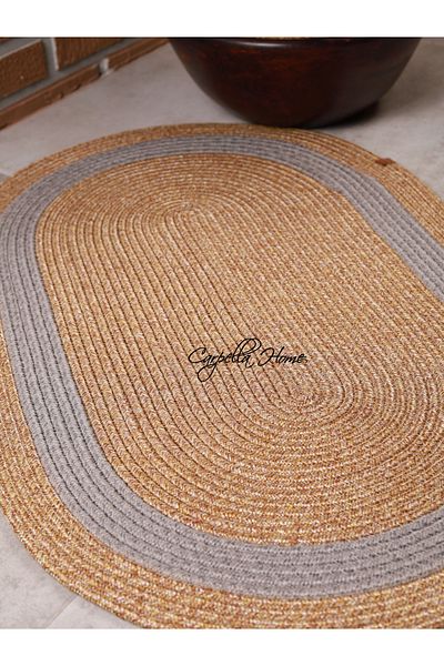 CARPELLA HOME Jute, Patterned Gray Stripe, Doormat, Doormat, Bathroom Mat, Balcony Mat / Gift, Houseware
