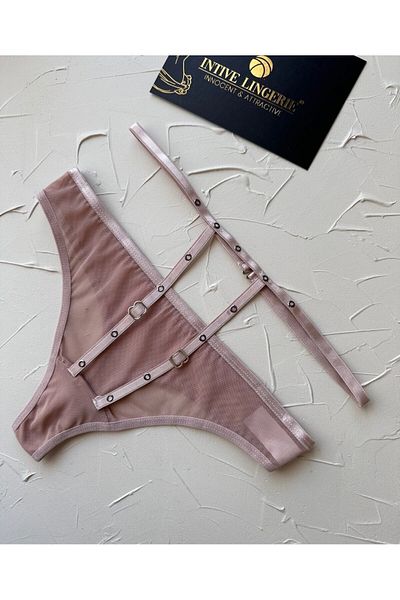 İntive Lingerie Γυναικείο ριγέ ψηλόμεσο λεπτομερές διχτυωτό βαμβακερό δαχτυλίδι με λεπτομέρεια από τούλι στρινγκ