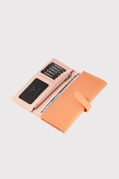 Garbalia Salmon Colored Astana Patterned Women's Wallet - with Belt, Zipper and Wrist Strap