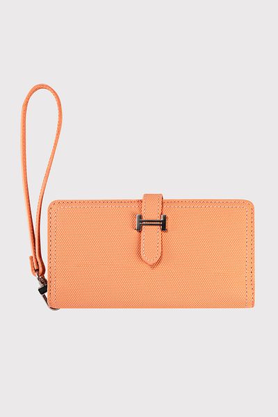 Garbalia Salmon Colored Astana Patterned Women's Wallet - with Belt, Zipper and Wrist Strap