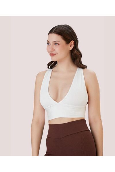İntive Lingerie Aurafit Ribbed Back Cross Deep Cut Padded Sports Bra/Bustier-9036