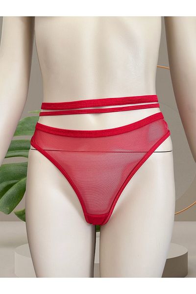 İntive Lingerie Red Back Chain Lace Transparent Net Cotton Fancy Thong-5168 (Special Collection)