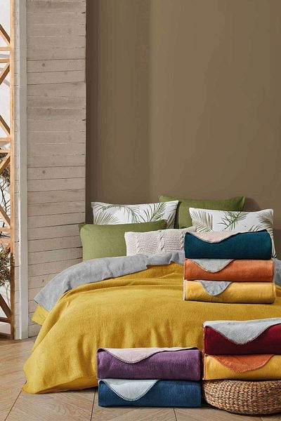 Elart Cotton Blanket Elegant Yellow-Gray Double (200X220Cm)