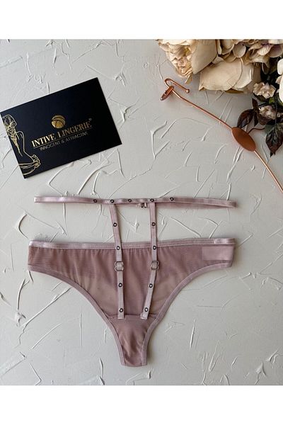 İntive Lingerie Γυναικείο ριγέ ψηλόμεσο λεπτομερές διχτυωτό βαμβακερό δαχτυλίδι με λεπτομέρεια από τούλι στρινγκ