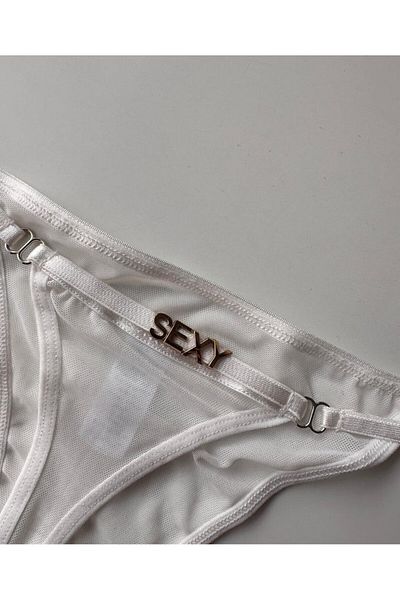İntive Lingerie Valerie Back'Sexy' Written Net Cotton Tulle Thong - Limited