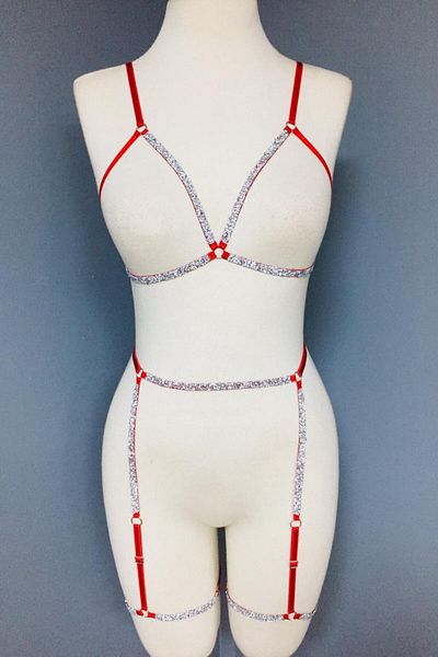 İntive Lingerie Ashlee Women's Harness with Rhinestone Leg Accessories Garter Braharness Set