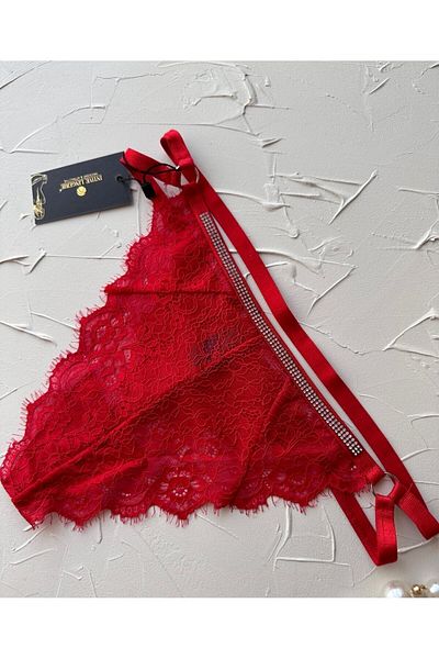 İntive Lingerie Women's Waist Shiny Stone Lace Mesh Cotton Striped Thong