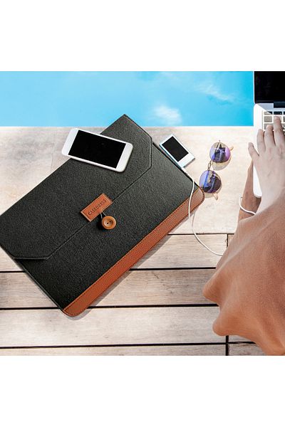 Fibril Casedress Black Buttoned Felt Laptop and Briefcase 15.6 Inch