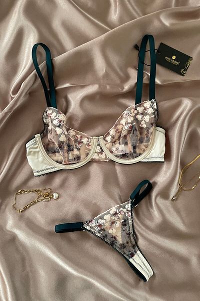 İntive Lingerie Σετ σουτιέν Doria Γυναικείο Πράσινο/μπεζ Floral Underwire Design