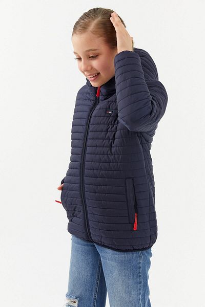 RİVERCLUP Girl's Water and Windproof Fiber Dark Blue Hooded Coat
