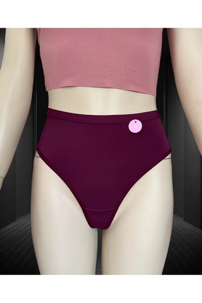 İntive Lingerie Ice-silk Bordo İthal Yüksek Bel Üstün Kalite Tanga