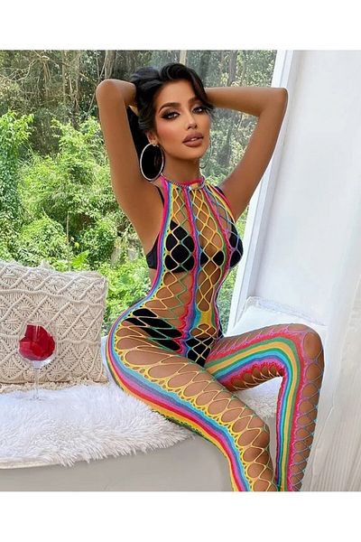 İntive Lingerie Vivaldi Wide Mesh Colorful Imported Socks Costum bustieră/Șosetă de corp-4585