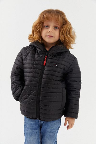 RİVERCLUP Boy's Water and Windproof Fiber Black Hooded Jacket